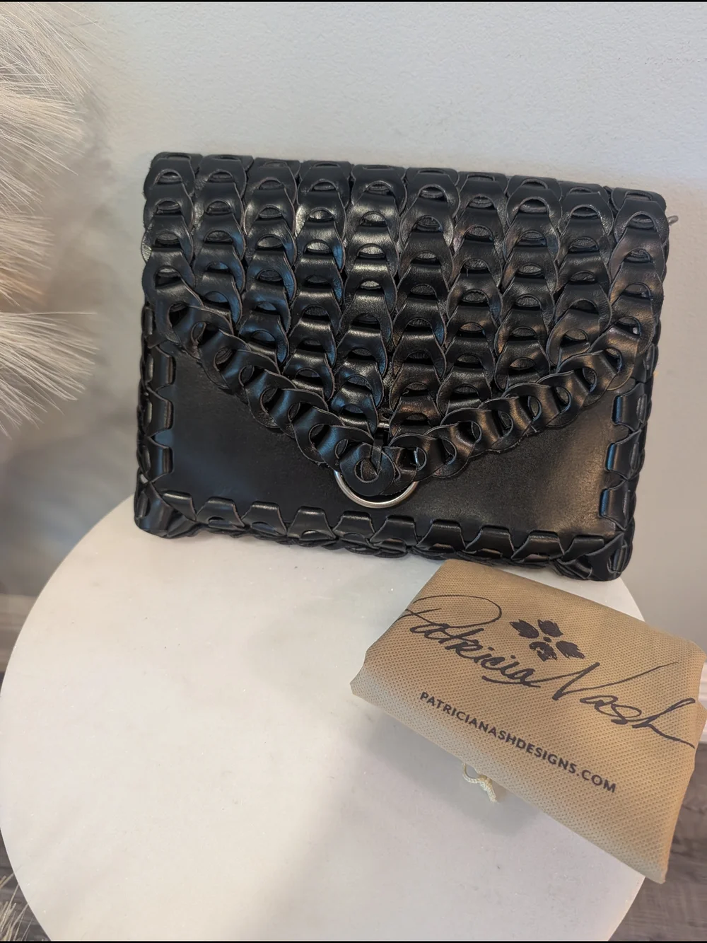 *New* Patricia Nash porticci  Crossbody Black Woven Leather Chain link Bag